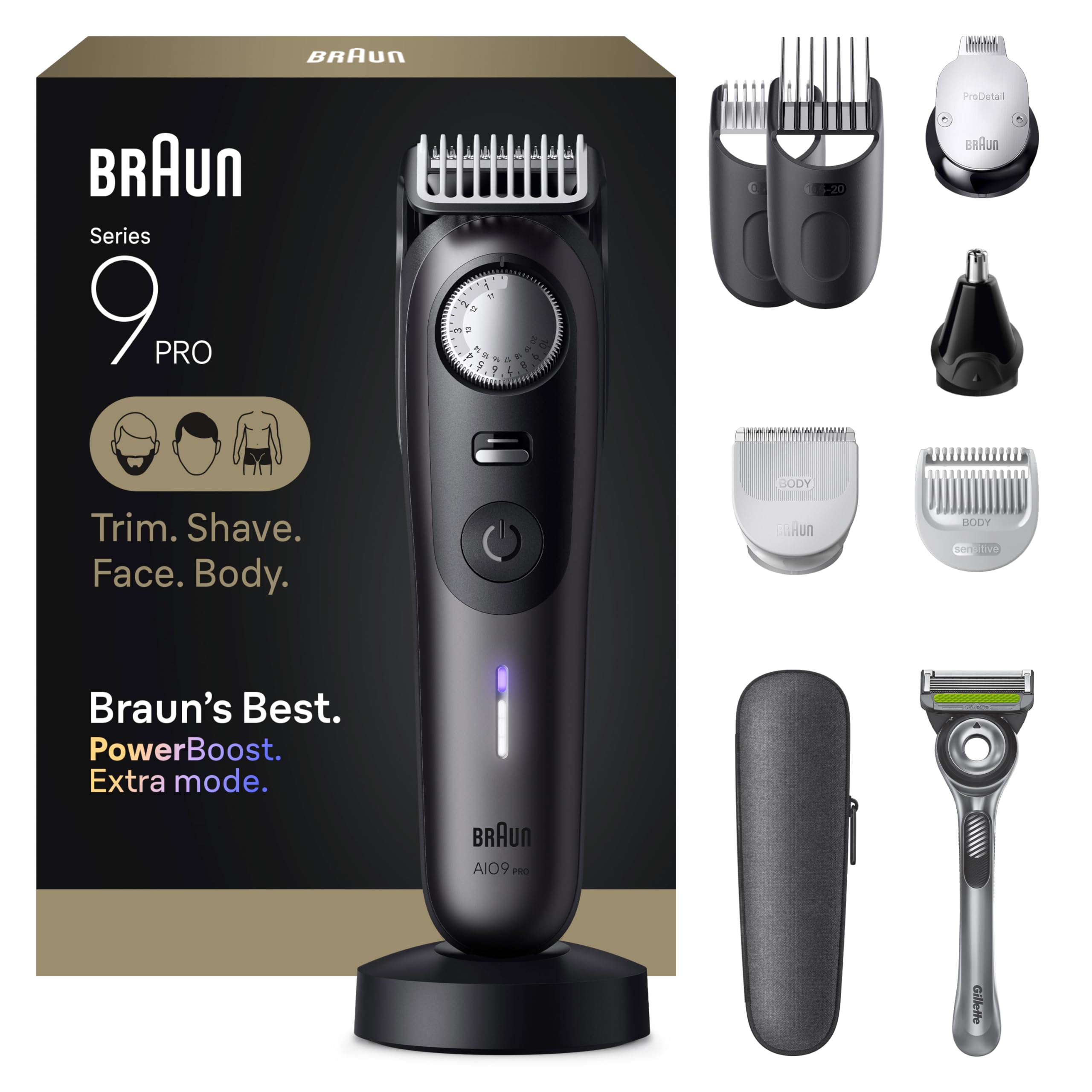 Braun Series 9 PRO All-in-One Beard Body Grooming Kit for Men Cordless Trimmer Hair Clippers Shaver for Face