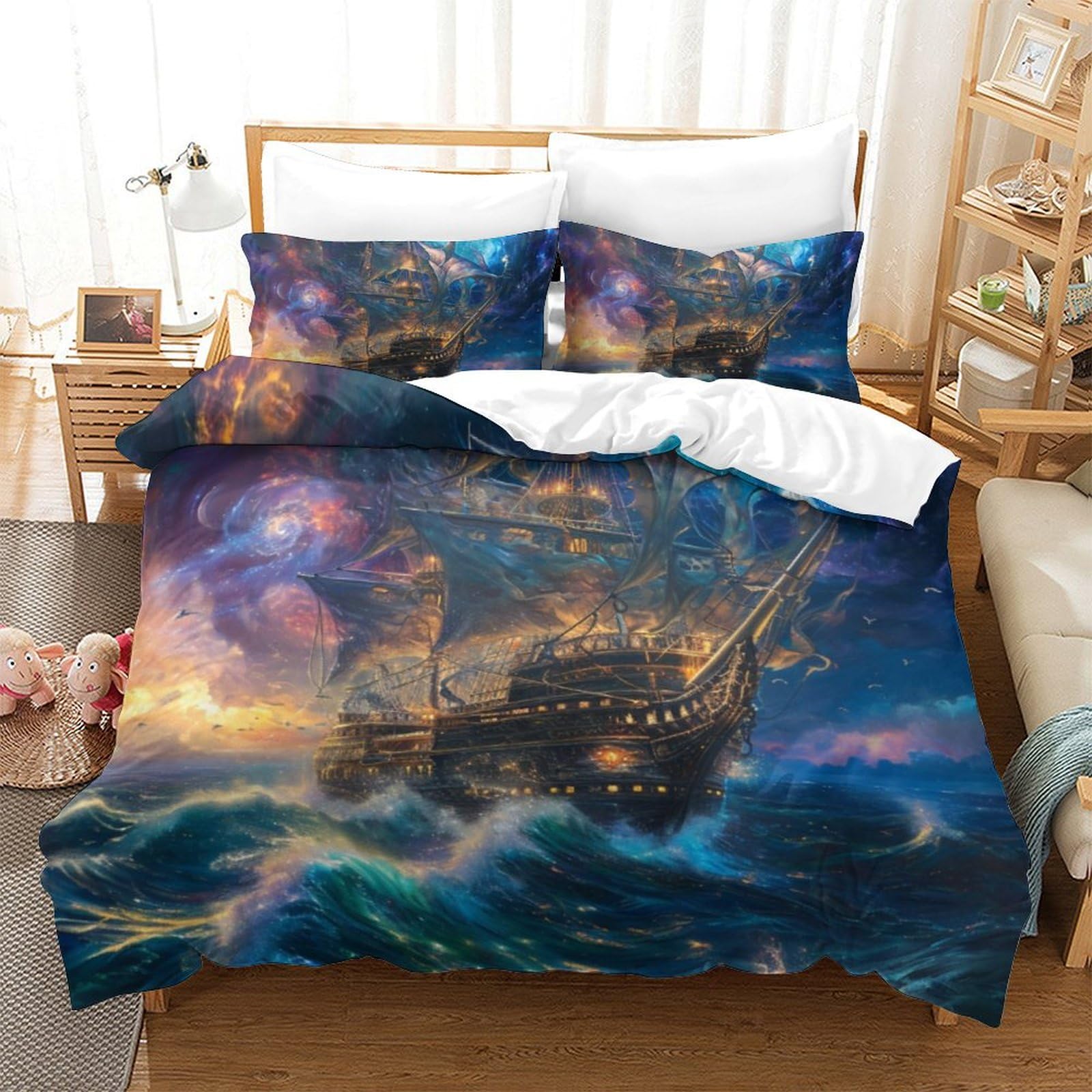 Housse de couette bateaux à voile moderne 260x220 cm avec taies d'oreiller