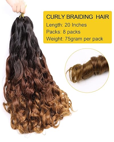 Miniatura 268 de Cabello rizado francés trenzado de 20 pulgadas, color 4, cabello rizado preestirado, 8 paquetes de trenzas de ganchillo para trenzas de caja