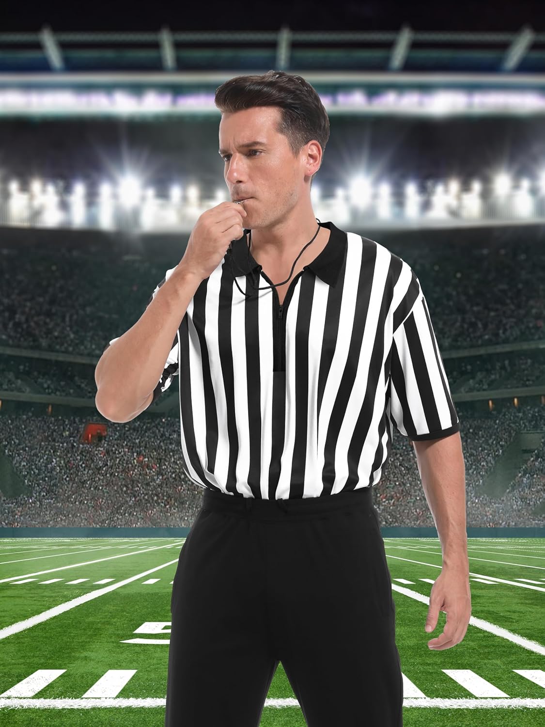 3 Pcs Referee Shirt, Referee Costume Men Women Zipper Collar Black and White Striped Ref Shirt for Football Soccer Sports - Image 4