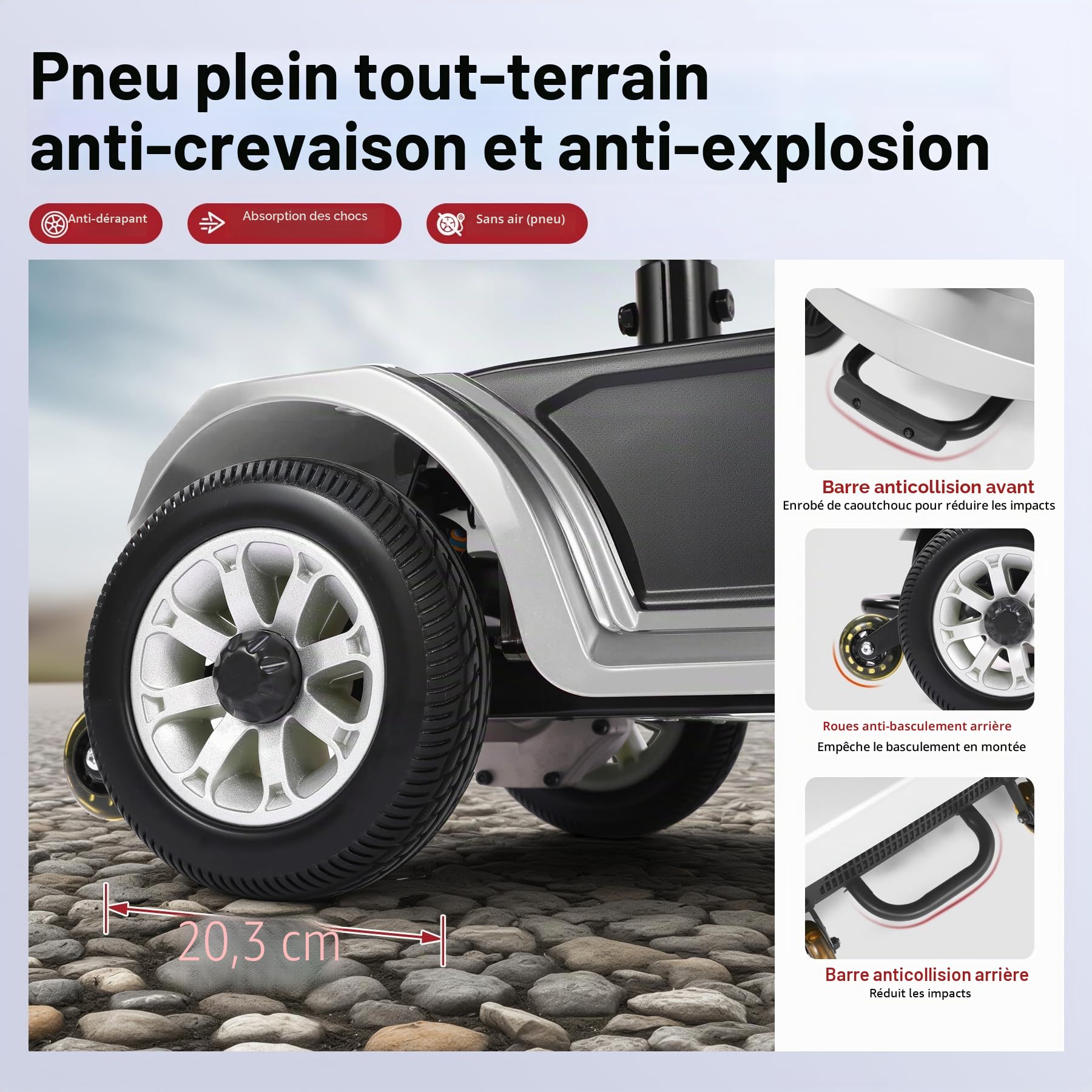 Scooter électrique pour seniors 22 km Scooter pliable à 4 roues avec panier Batterie légère Capacité de charge jusqu'à 190 kg Scooter électrique