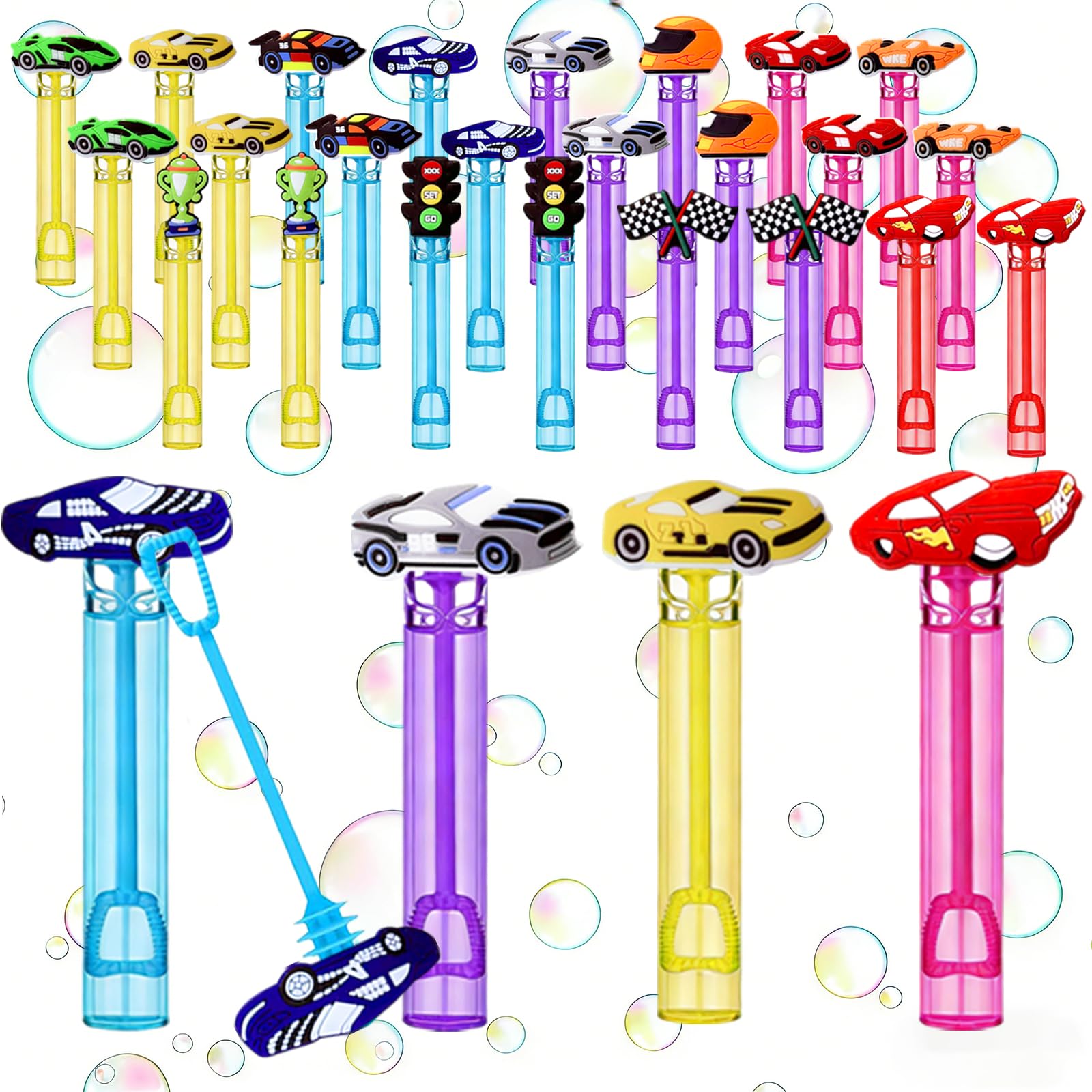 Photo 1 of 24 Pcs Race Car Bubble Wands, Racing Party Favors, Bag Fillers