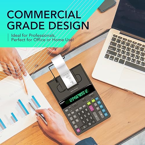 Miniatura 8 de CATIGA Calculadora de impresión térmica de 12 dígitos con impresión de cinta, máquina de adición sin tinta, 5 veces más rápido a 8.0 LPS, pantalla