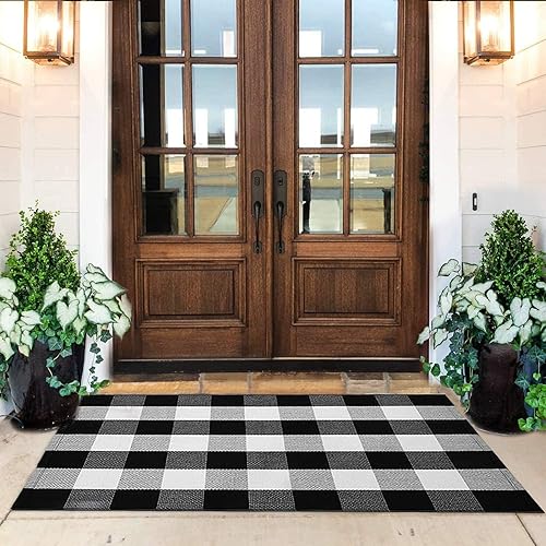 Cotton Buffalo Check Rug 27.5 x 43 Inches, Buffalo Plaid
