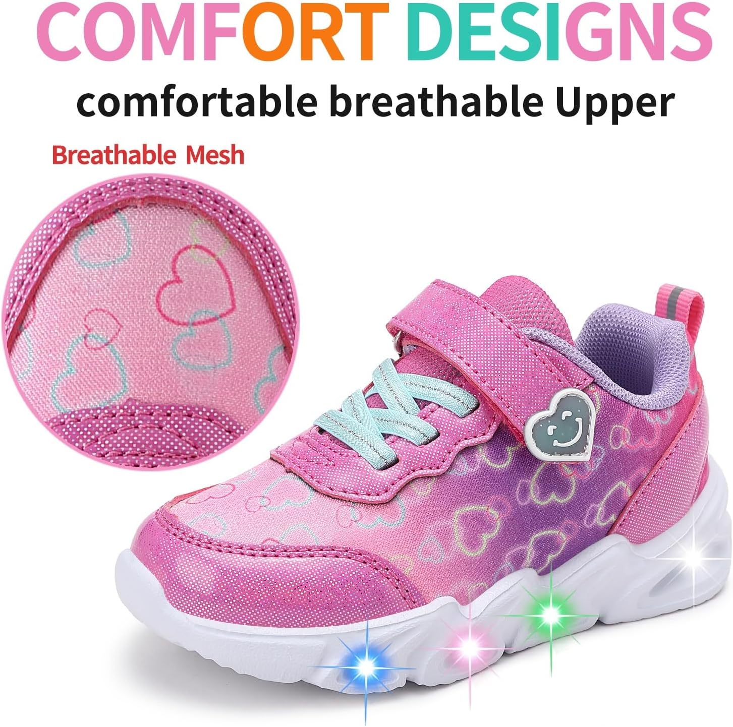 Light Up Toddler Girls Boys Shoes LED Sneakers Lightweight Breathable Adjustable Strap for Toddler/Little Kids - Image 5