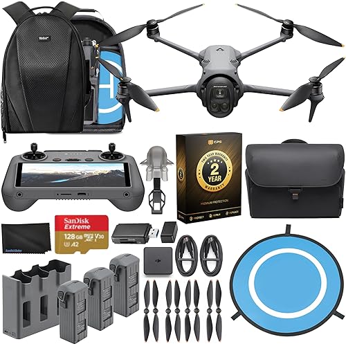 DJI Mavic 4 Pro Drone Fly More Combo 6K60 HDR, 100MP, 51-Min Max Flight Time, 18.6-Mile Range, ActiveTrack 360 Subject/Vehicle Tracking, Omnidirectional Avoidance Bundle with 128GB Memory, 2 Year CPS Warranty, Backpack, Bundle It Better Lens Cloth + More