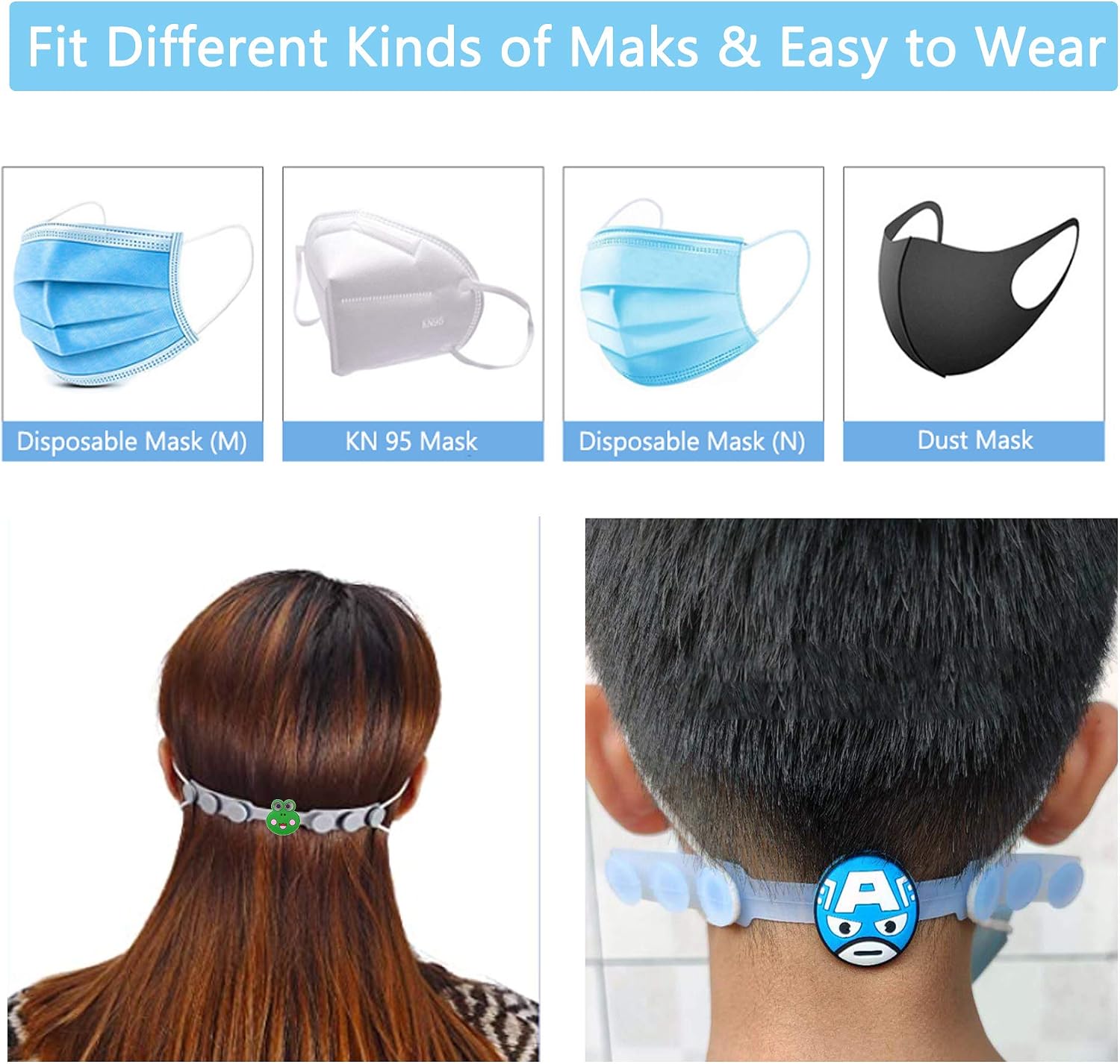 FINEST+ 6Pcs Adjustable Mask Extender Strap Mask Holder Mask Extender, Masks Extension Hook for Extending Masks Buckle Band, Relieve Pain for Adult and Children
