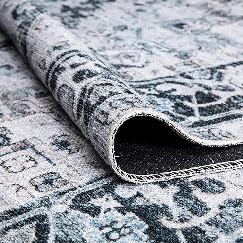 Miniatura 4 de Bloom Rugs Caria - Alfombra caminera lavable antideslizante de 10 pies, color azul mezclilla, tradicional para entrada, pasillo, baño y cocina,