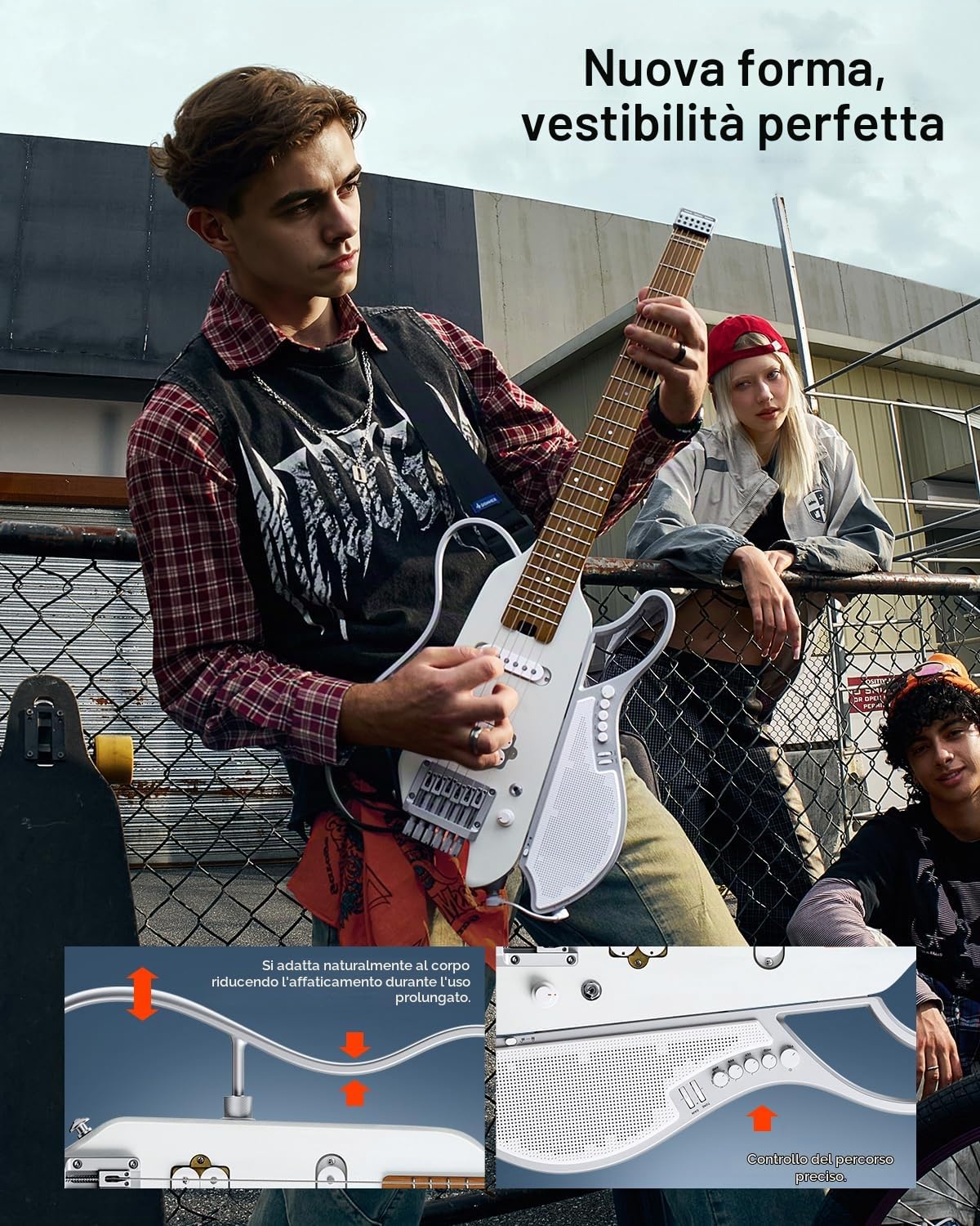 DONNER HUSH X LIVE Chitarra Elettrica con Altoparlante Rimovibile, Chitarra da Viaggio Headless con Modellazione Amp ed Effetti Integrati, Kit per lo Studio con Bluetooth e Gig Bag, Bianco