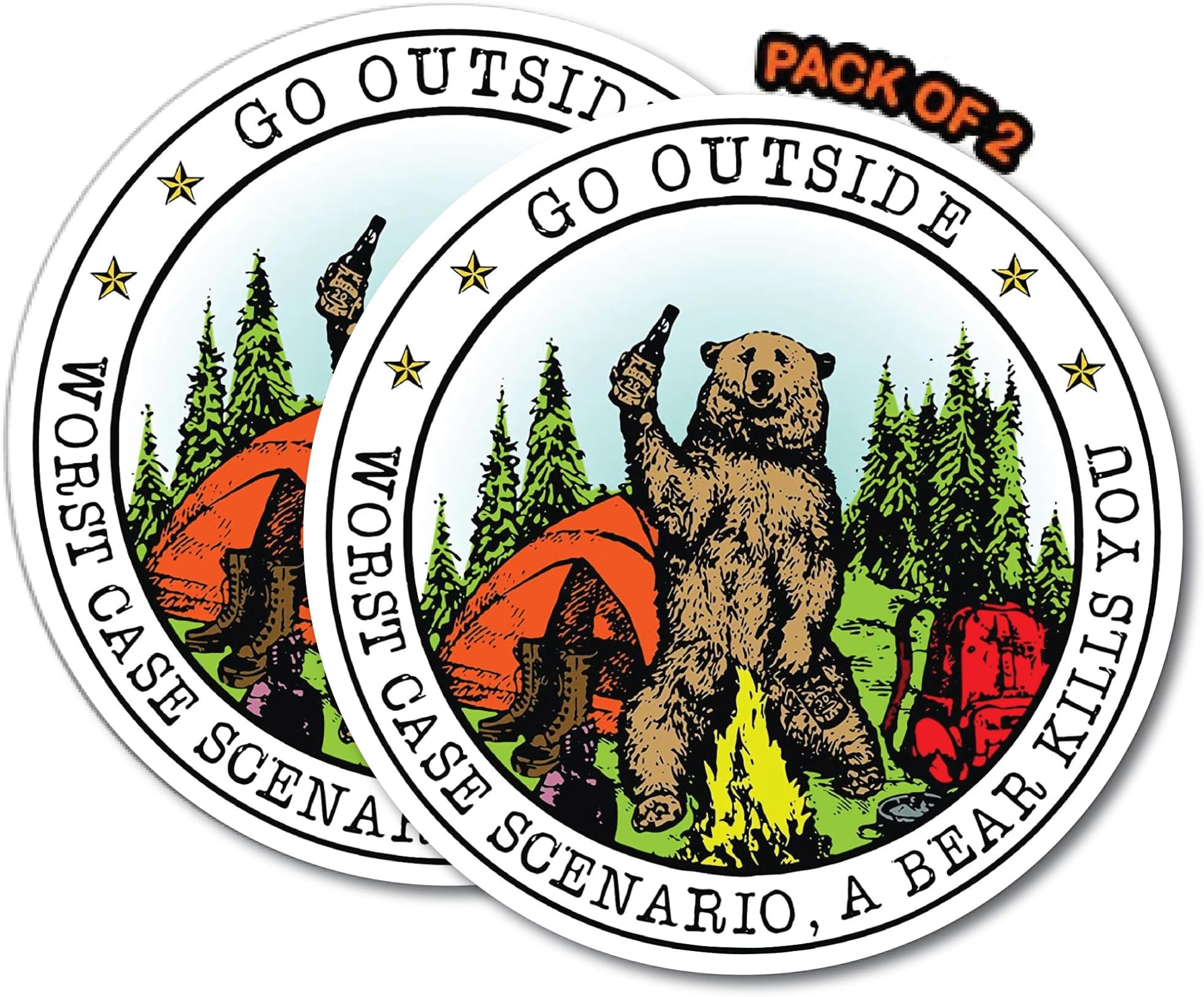 IMPERIAL VIBES – Go Outside Worst Case Scenario Bear Kills You Sticker – Vinyl Decal for Car, Truck, and Van – Removable Indoor and Outdoor Use – Waterproof Decal for Waterbottle – Pack of 2 - Imp 8