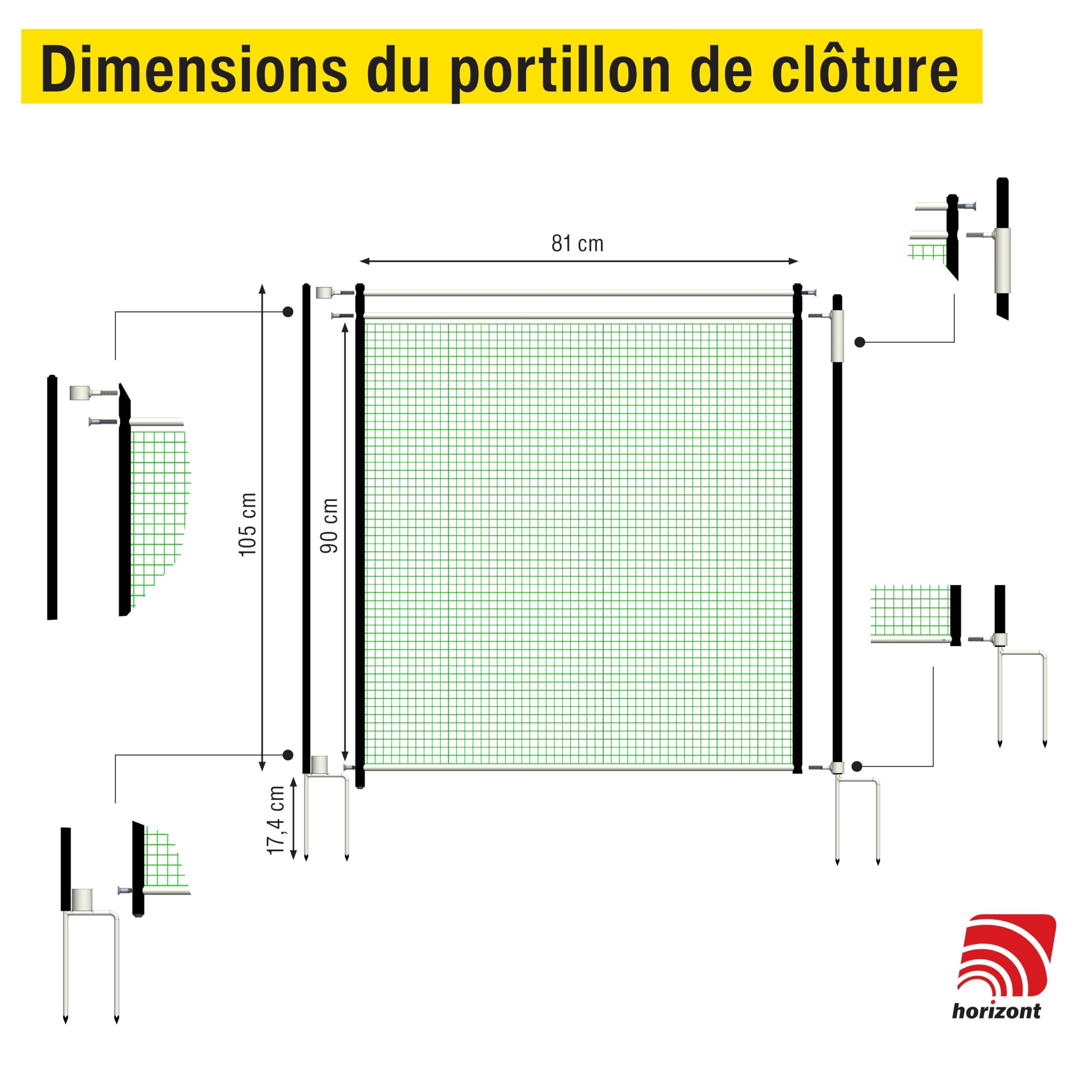 Portillon de clôture horizont 90–105 cm sans électricité – porte de clôture de jardin pour filets, idéal camping, jardin et enclos