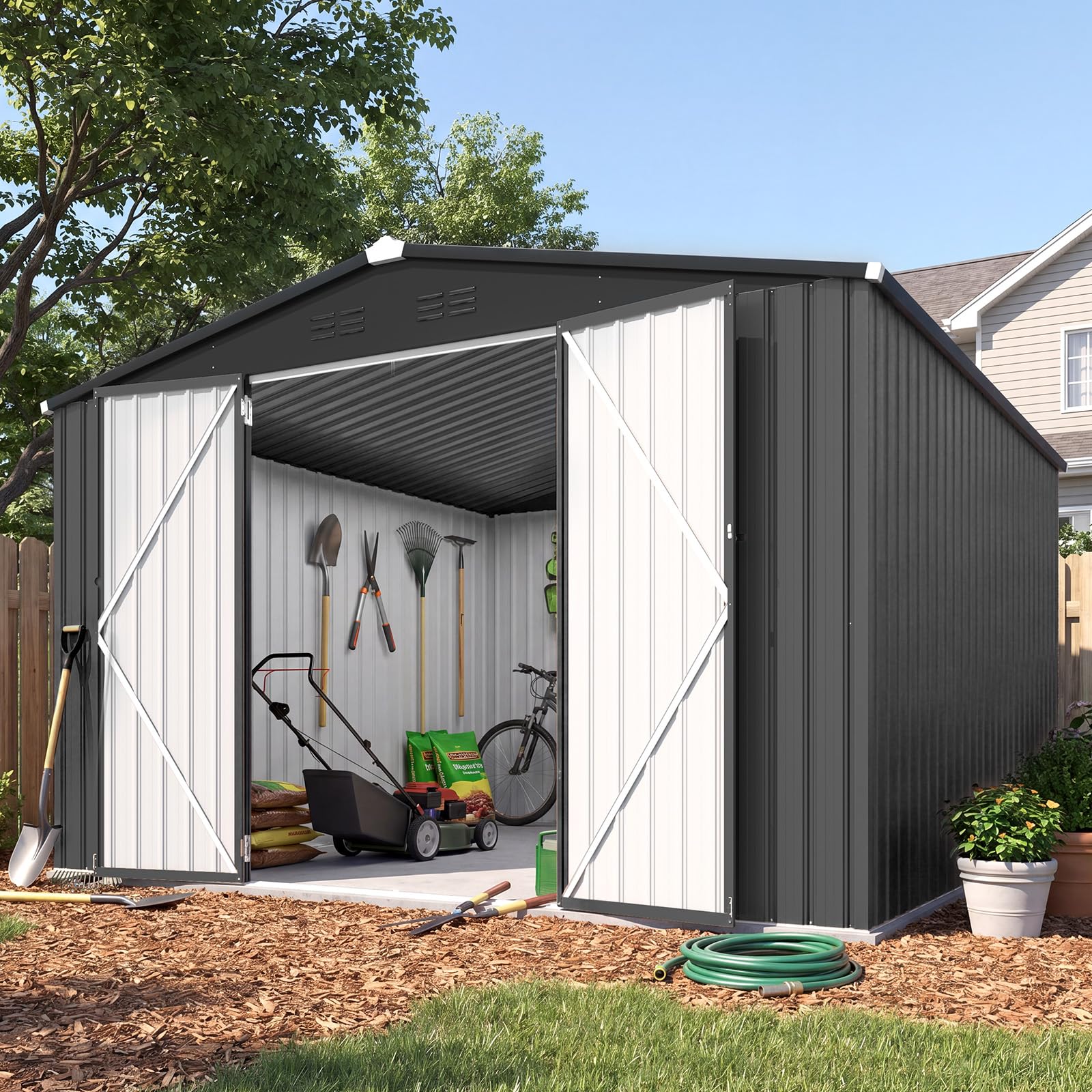 AECOJOY 10' x 10' Waterproof Metal Outdoor Storage Shed