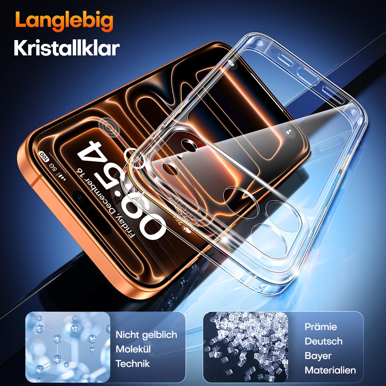 TAURI für iPhone 17 Pro Hülle 6,3" mit Panzer Schutz Glas Folie und Kamerasteuerung, Vollständiger Kameraschutz, Stoßfest Magnetisch Handyhülle - Durchsichtig