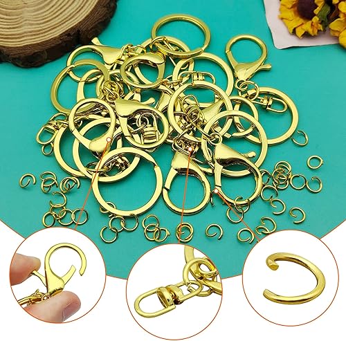 Miniatura 4 de 30 llaveros con cierre de langosta para hacer joyas, clips de gatillo giratorios de metal con cierres giratorios, clips de gancho, anillo plano