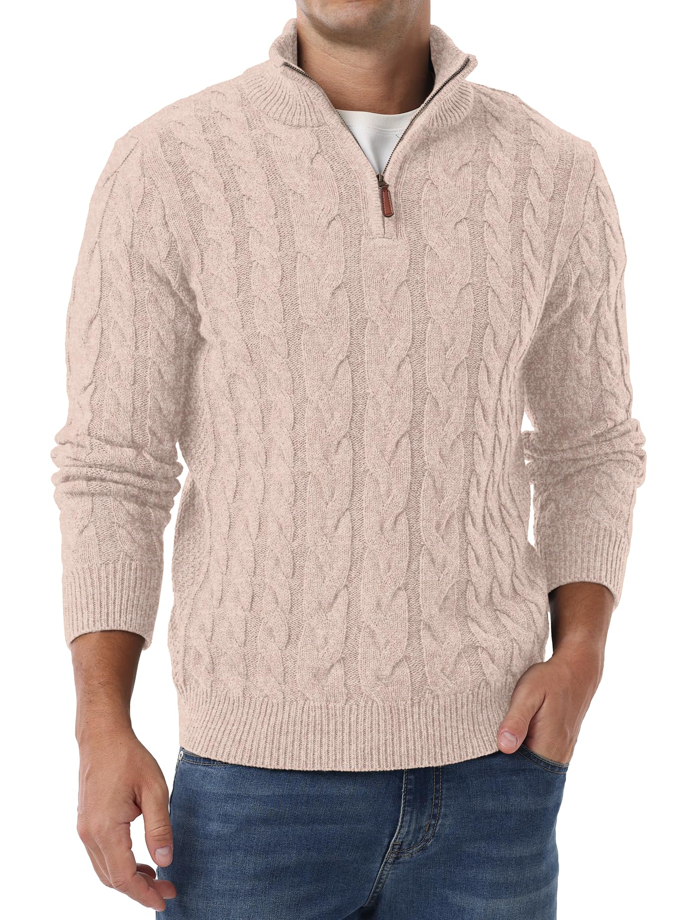 QIXING Jersey de punto para hombre Troyer de punto grueso, con cremallera y cuello alto, con cremallera