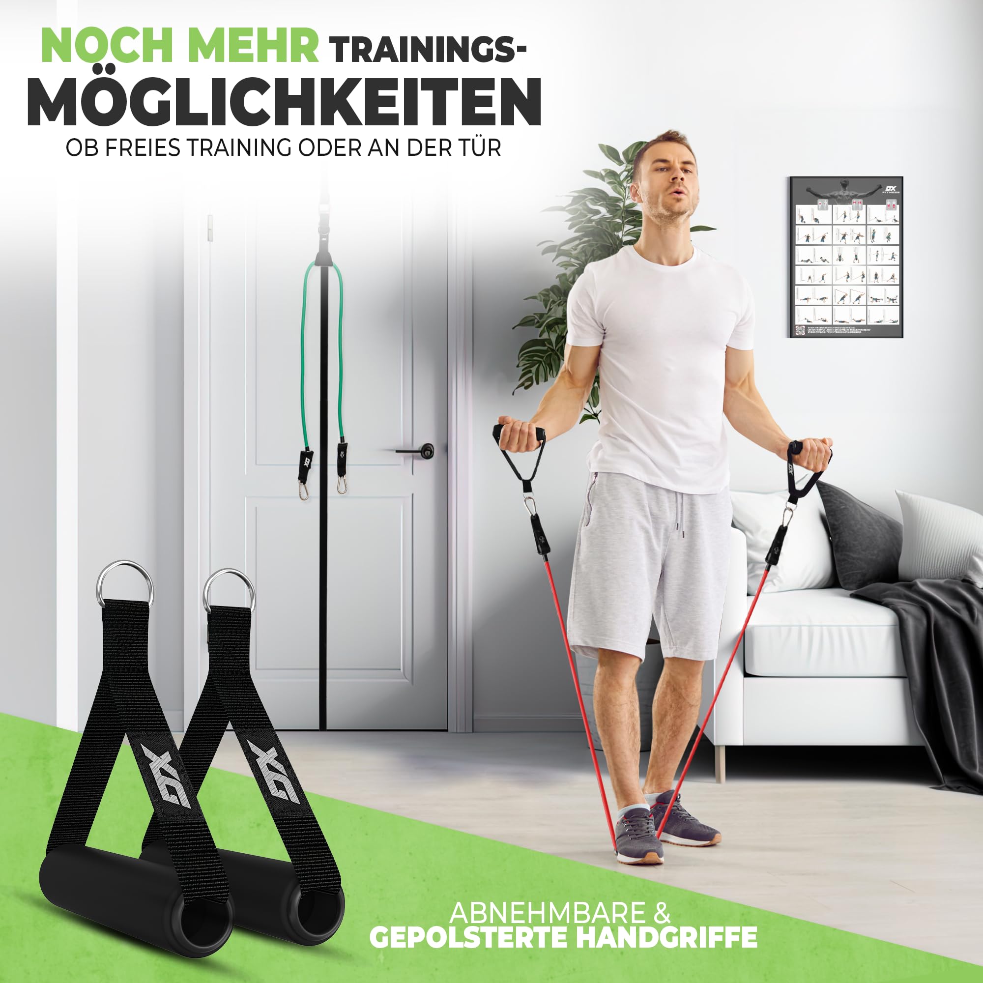 Set di cinghie per porta regolabili in altezza con cinghie per il fitness e WORKOUTVIDEOS I Set di fasce di resistenza per porta, attrezzi per il fitness per casa, allenamento di forza,