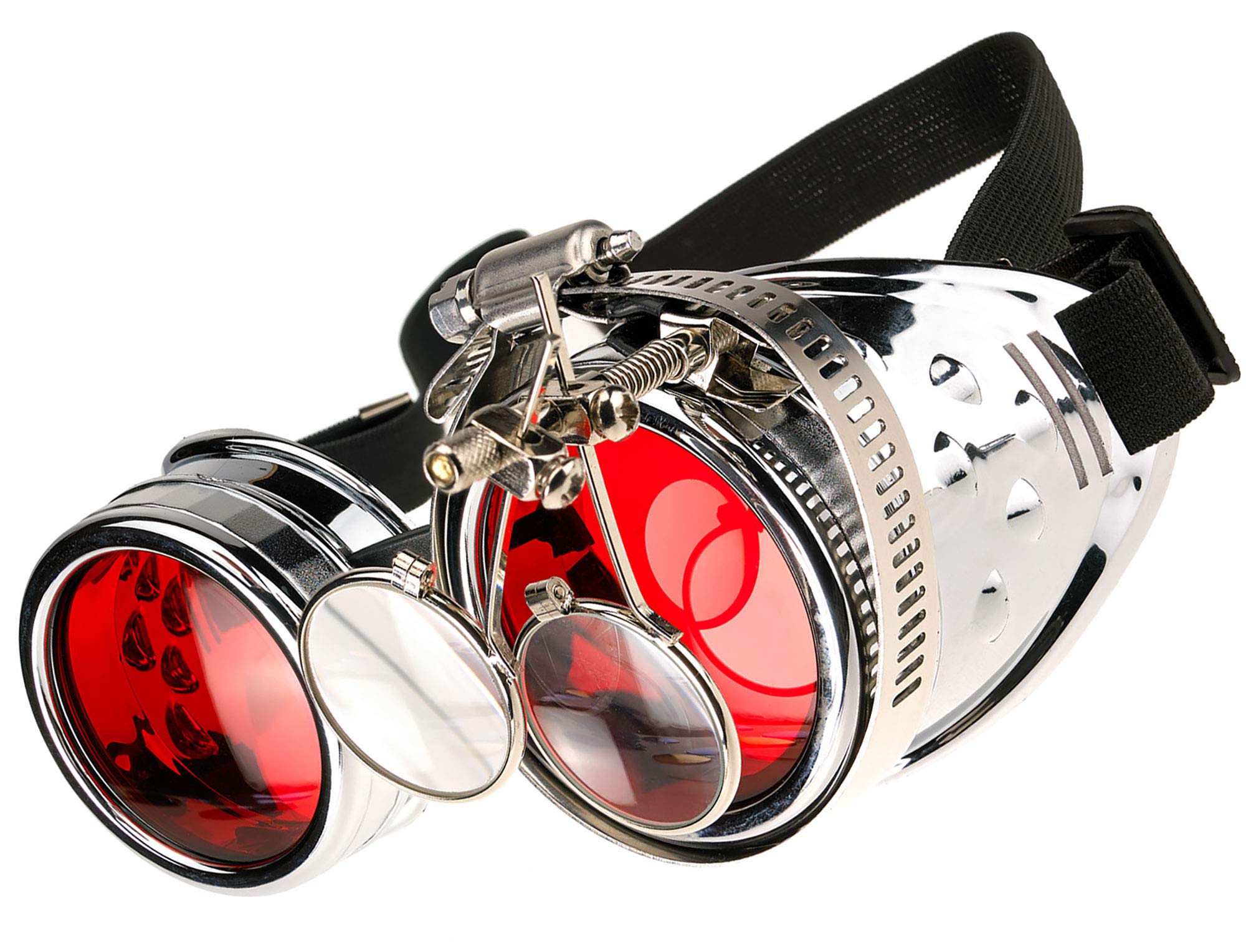 MFAZ Morefaz Ltd Welding Cyber Goggles Steampunk Goth Cosplay Sunglasses 50s Round Glasses Party Fancy Dress (Silver Loupe)