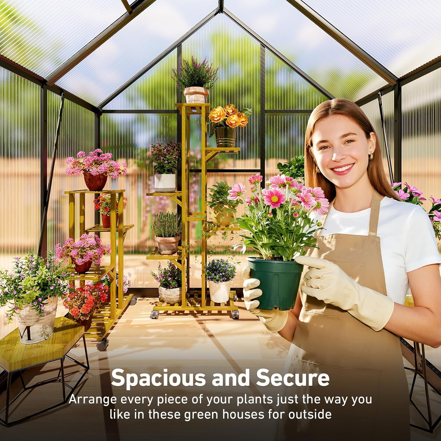 6x4FT Small Greenhouse with Hygrometer, Plant Gardening Green Houses for Outside Heavy Duty with Aluminum Frame, Quick Setup Polycarbonate Greenhouse with Lockable Door & Vented Roof Window