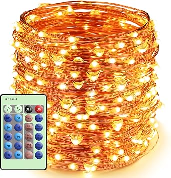 Outlet LED String Lights with Remote Control 99ft with 300 LEDs Dimmable Fairy String Lights for Bedroom,Trees, Indoor/Outdoor Copper String Lights for Birthday, Wedding,Party Warm White