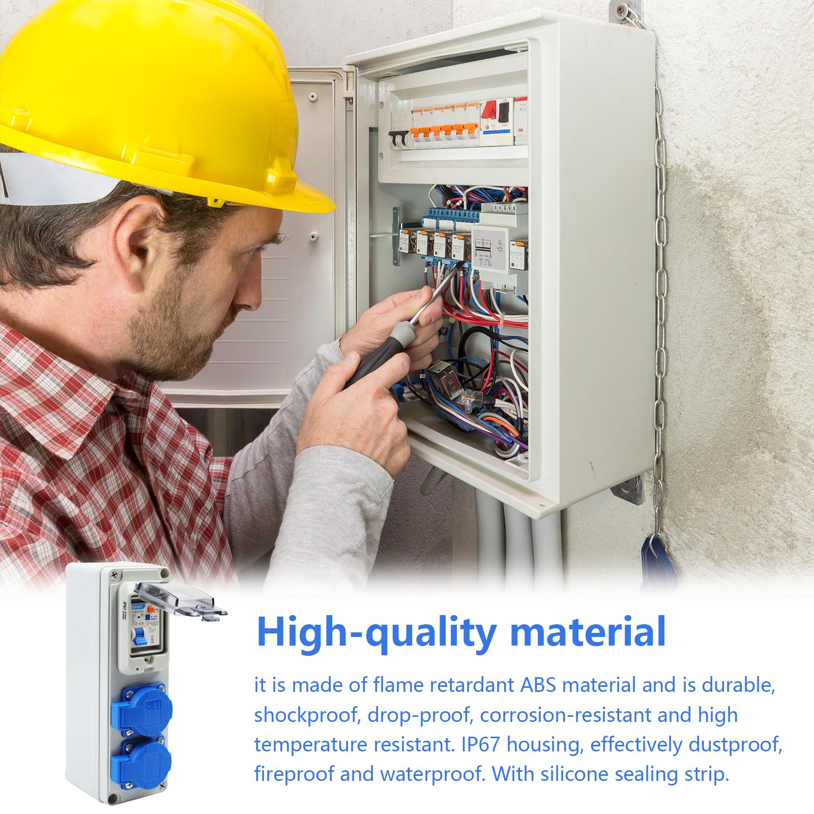 Distribuidor de Pared Interruptor 16A, Enchufe Estanco Exterior 250V 2P Caja Cuadro Electrico con Interruptor fi IP54 Distribuidor de Energía Impermeable Enchufe para Interiores y Exteriores
