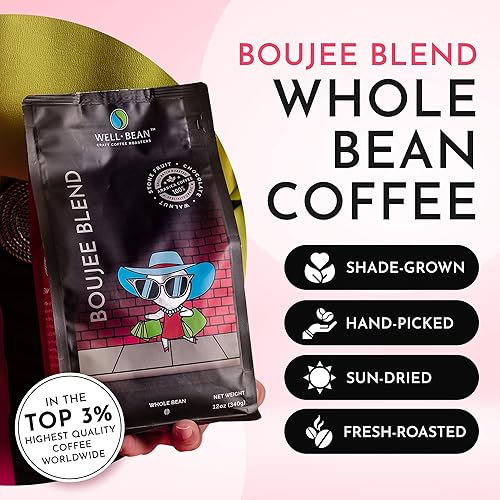 Miniatura 2 de Well-Bean Café - Mezcla de granos de café Boujee, mezcla de café de Brasil, Colombia y Honduras, café entero rico en antioxidantes, café keto sin