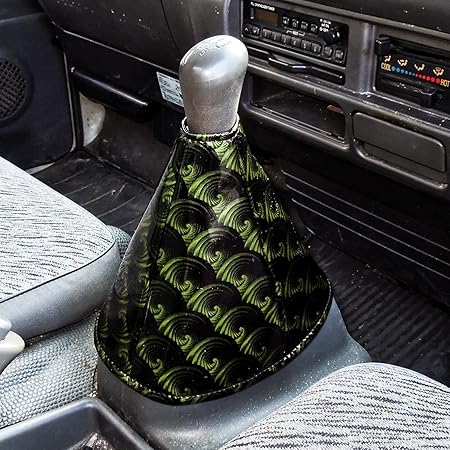 Amazon トラック 汎用 シフトブーツ シフトブーツ シフトノブ カバー シフトレバー ブーツ 青海波模様 グリーン シフトノブ 車 バイク