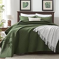 Vista 5 de SunStyle Home Juego de edredón tamaño individual, color verde oliva, ligero, suave y reversible para todas las estaciones, juego de ropa de cama