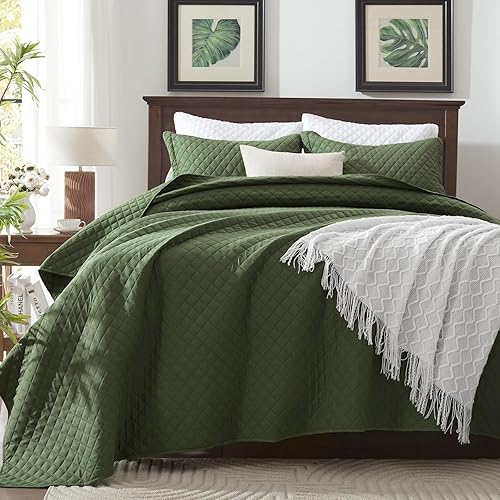 Miniatura 5 de SunStyle Home Juego de edredón Queen verde salvia, ligero, suave y reversible para todas las estaciones, juego de ropa de cama acolchada cuadrada de