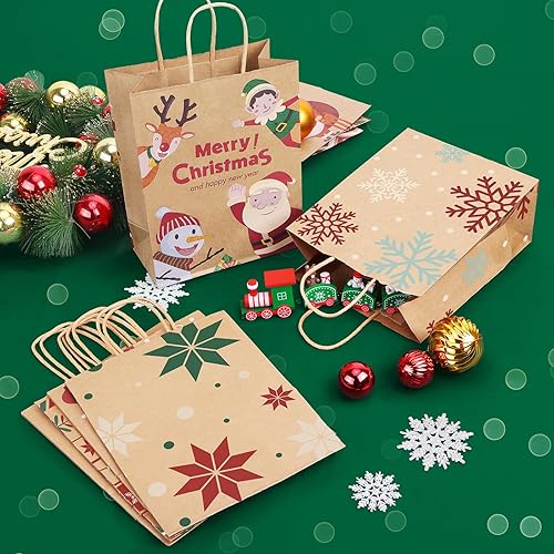 Miniatura 4 de Bolsas de regalo de tamaño mediano con asas, decoraciones navideñas, bolsas de regalo surtidas con 12 diseños para regalos, compras y fiestas,