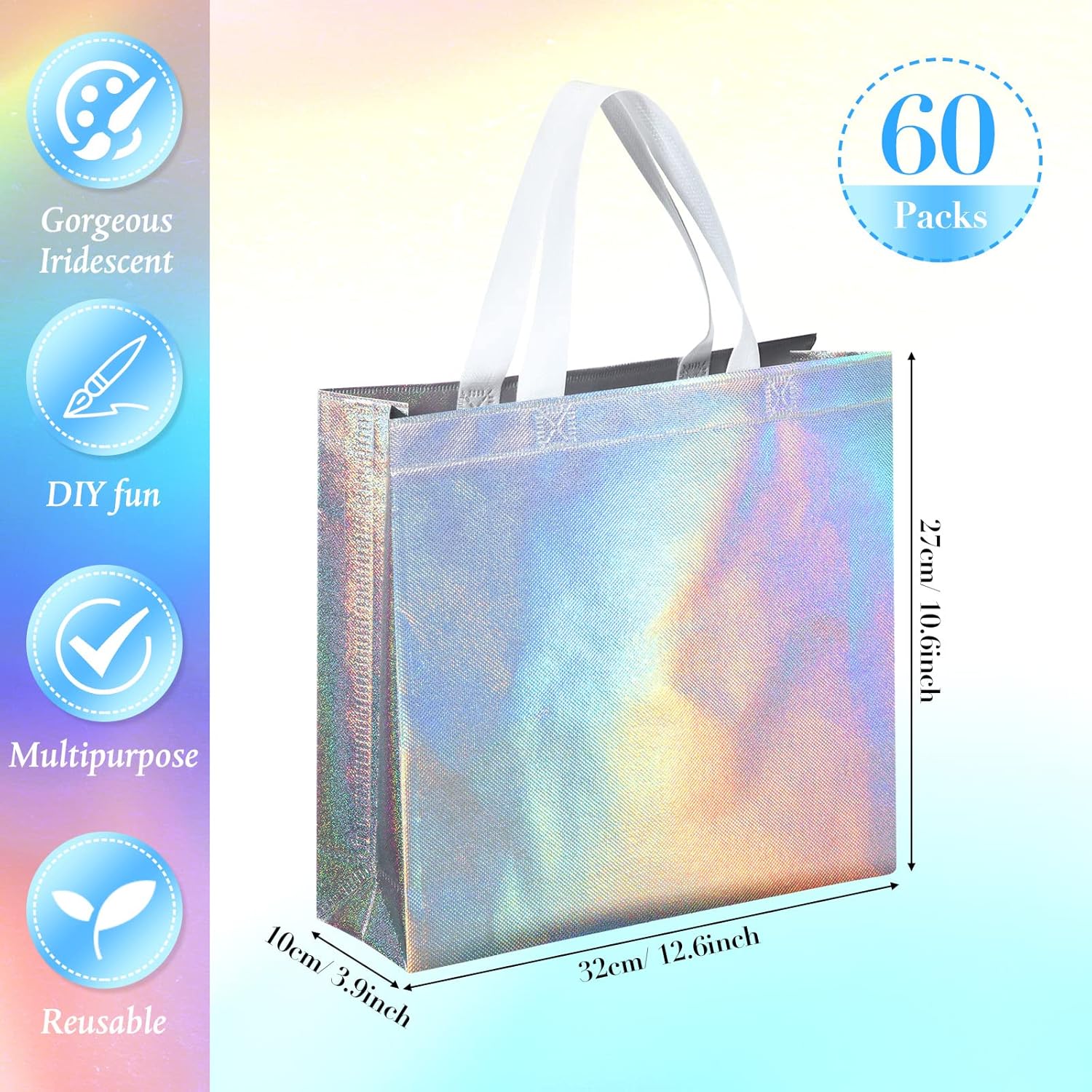 Eccliy 60 Pcs Reusable Gift Tote Bags Housekeeping Appreation Grocery Shopping Bag with Handles for Bridesmaid Wedding(Iridescent) - Image 4