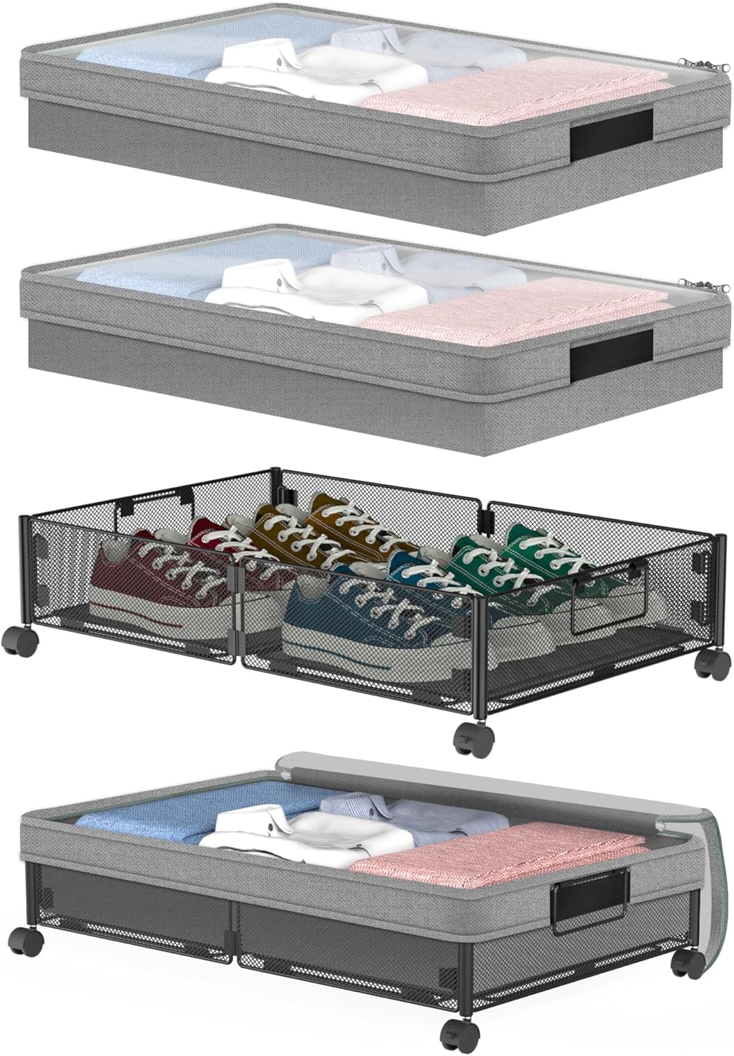 VyGrow Under Bed Storage with Wheels & Removable Dust Bags, Metal Shoe