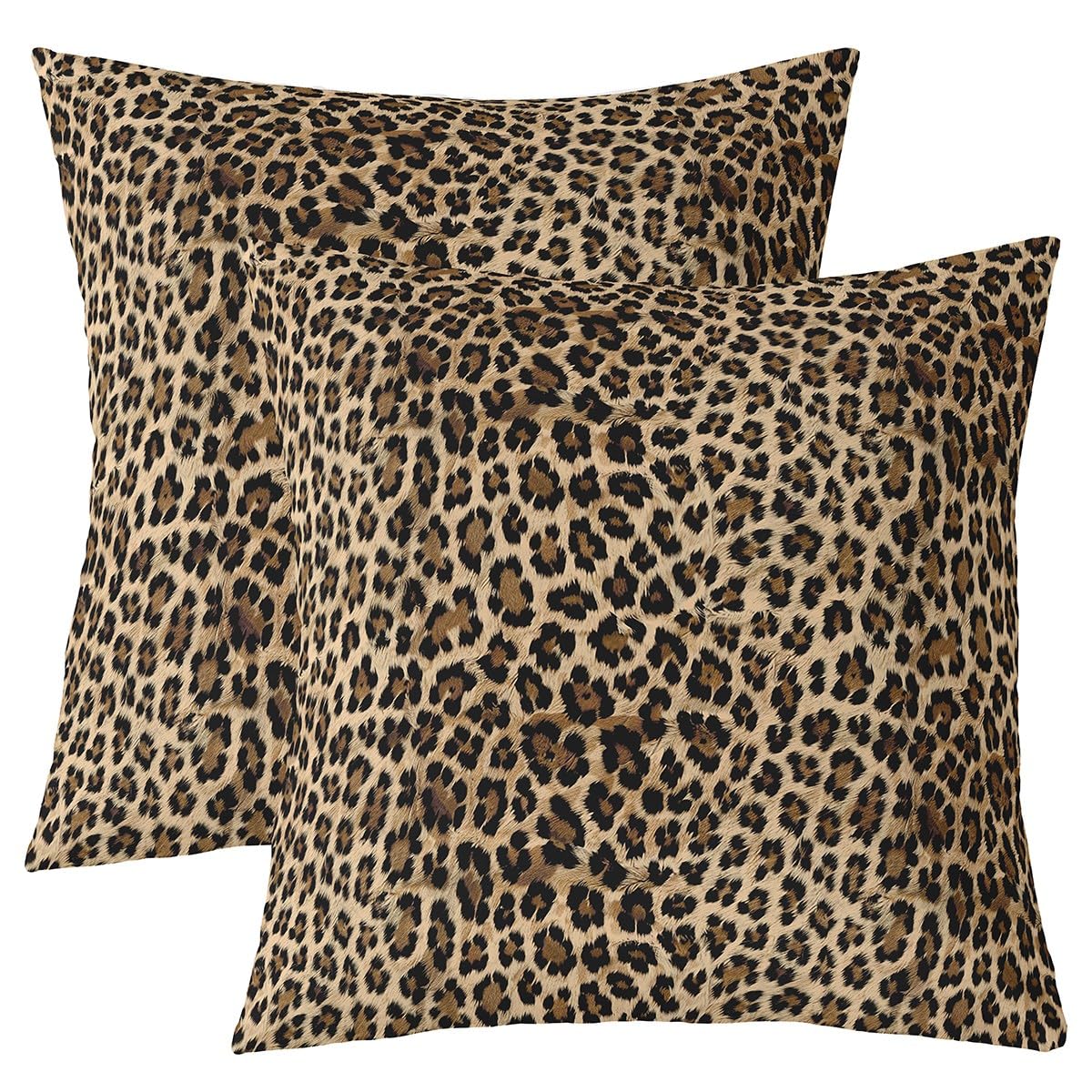 Homemissing Kids Leopard Print Throw Pillow Covers, Cowhide Square Cushion Covers Set of 2 Boys Girls Brown Cow Pillow Covers Animal Cushion Covers for Couch Sofa Kids Room Decor 50x50cm — image 1