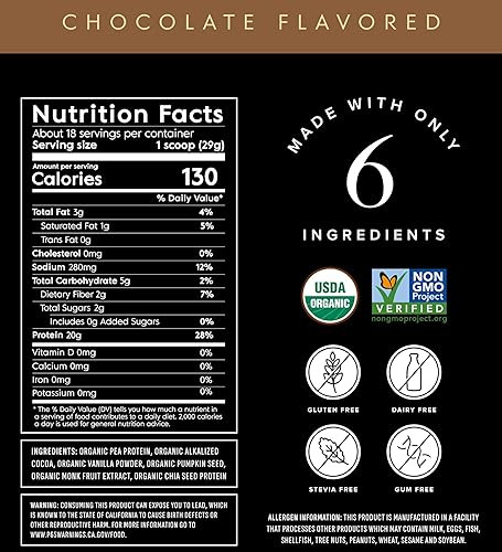 Miniatura 2 de Truvani Proteína de guisante vegana en polvo  Chocolate  20g de proteína vegetal orgánica  18 porciones  Keto  Sin gluten ni lácteos  Bajo en