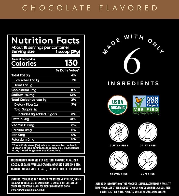 Truvani Organic Plant Based Protein Powder | Chocolate | 18 Servings image 5