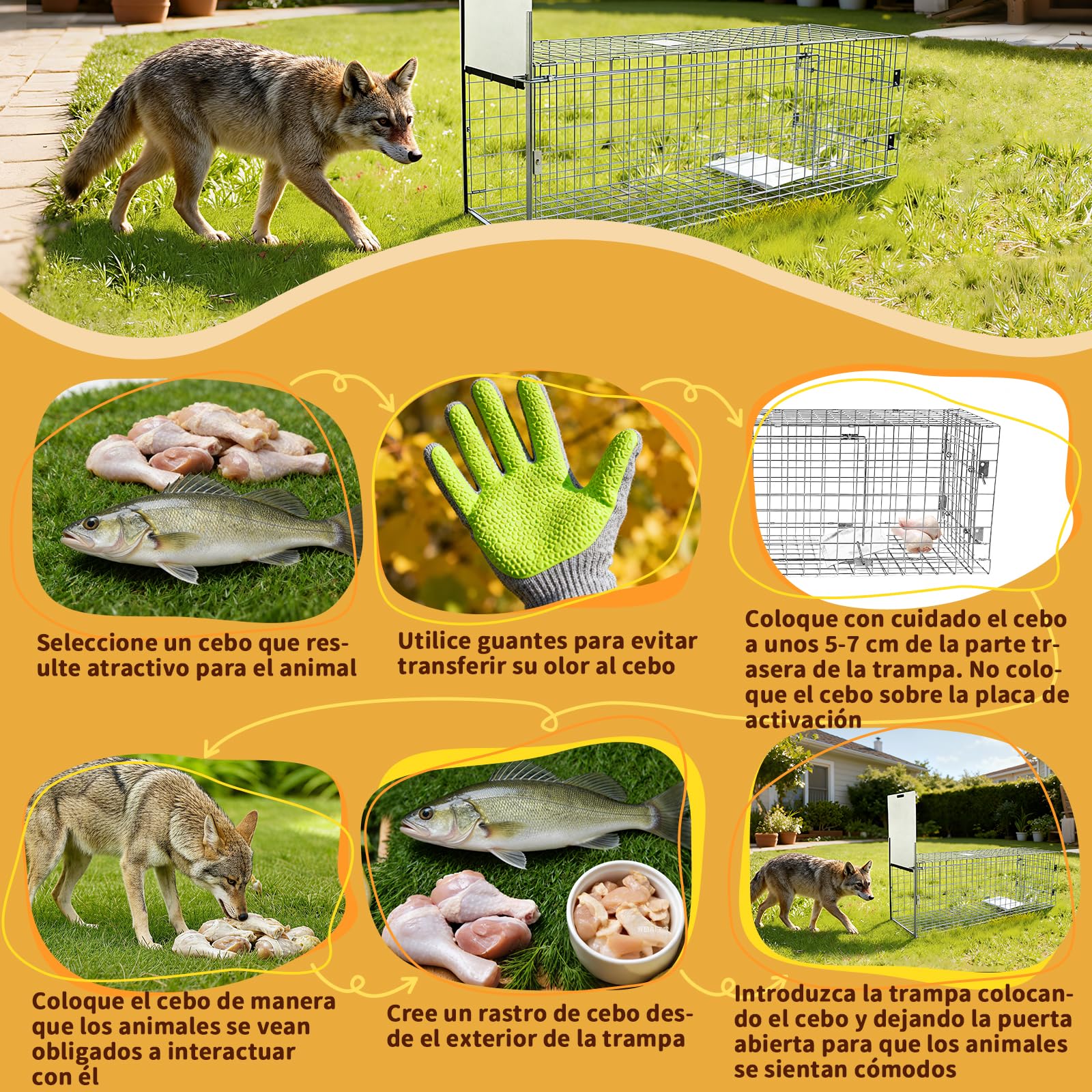 Jaula Plegable Grande para Animales 145×48×54 cm | Jaula plegable para la captura de animales, apta para perros de gran tamaño, zorros, coyotes y linces