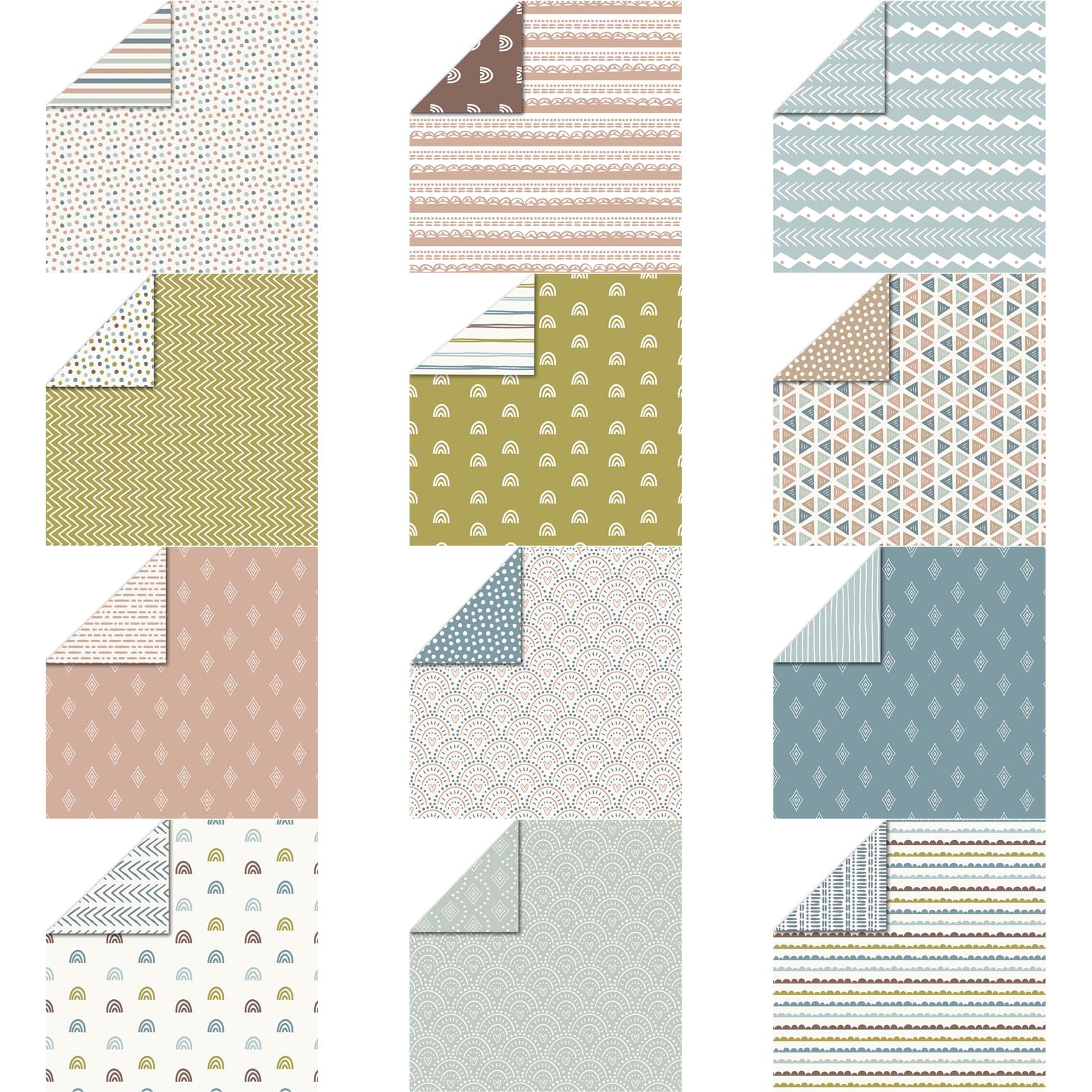 Papier do scrapbookingu, wielokolorowy, 48 arkuszy, 12 dwustronnych tęczowych nadruków, do samodzielnego wykonania origami, dekoracja albumu fotograficznego, 30 x 30 cm (dwustronny) i 15 x 15 cm