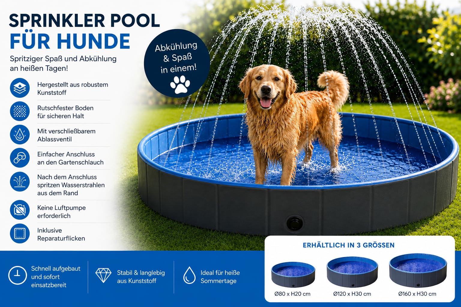 Flamingo Splash Play Dog Swimming Pool 160 x 30 cm
