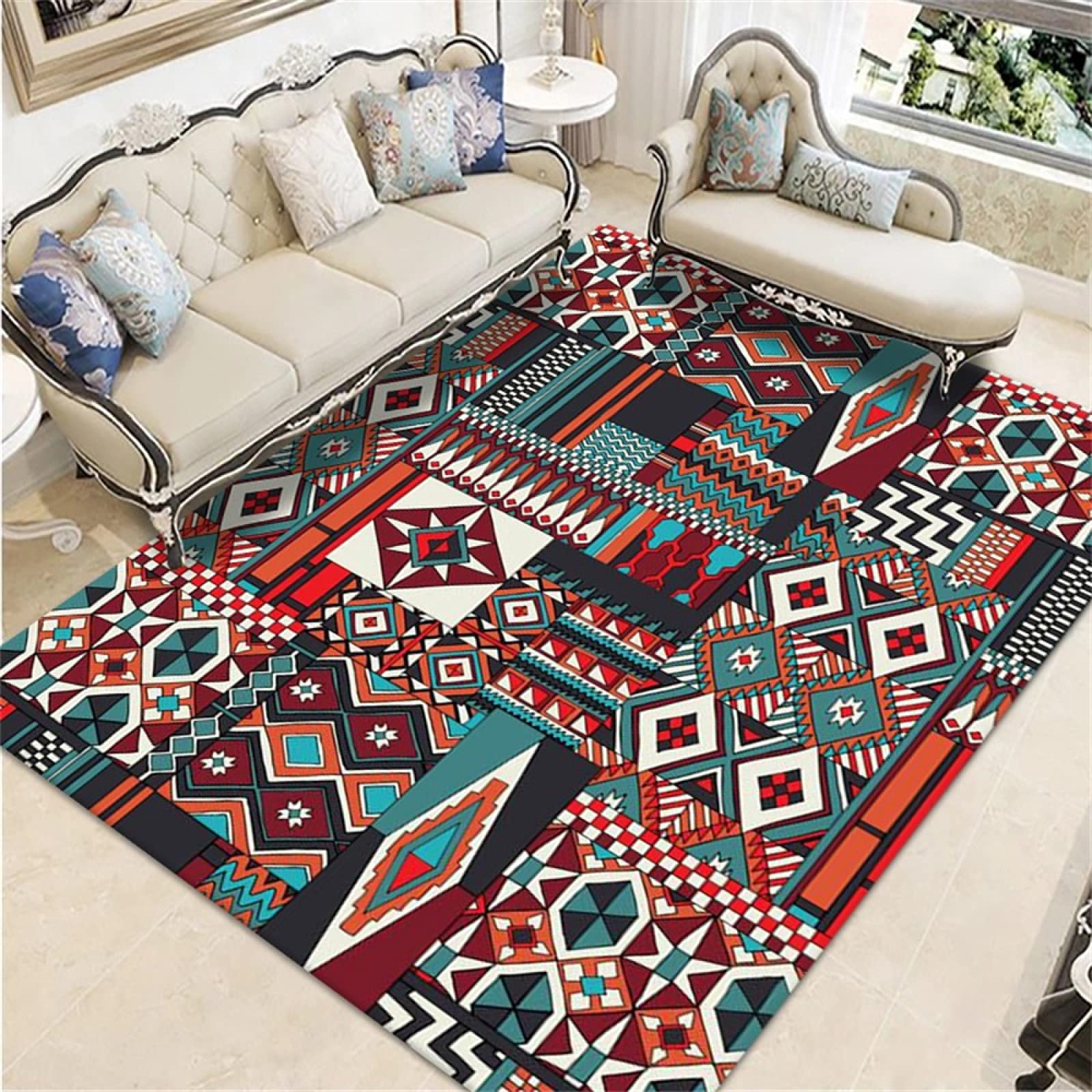Tapis en velours de style ethnique persan cristal pour salon, chambre à coucher, canapé, 120 x 180 cm, doux et luxueux