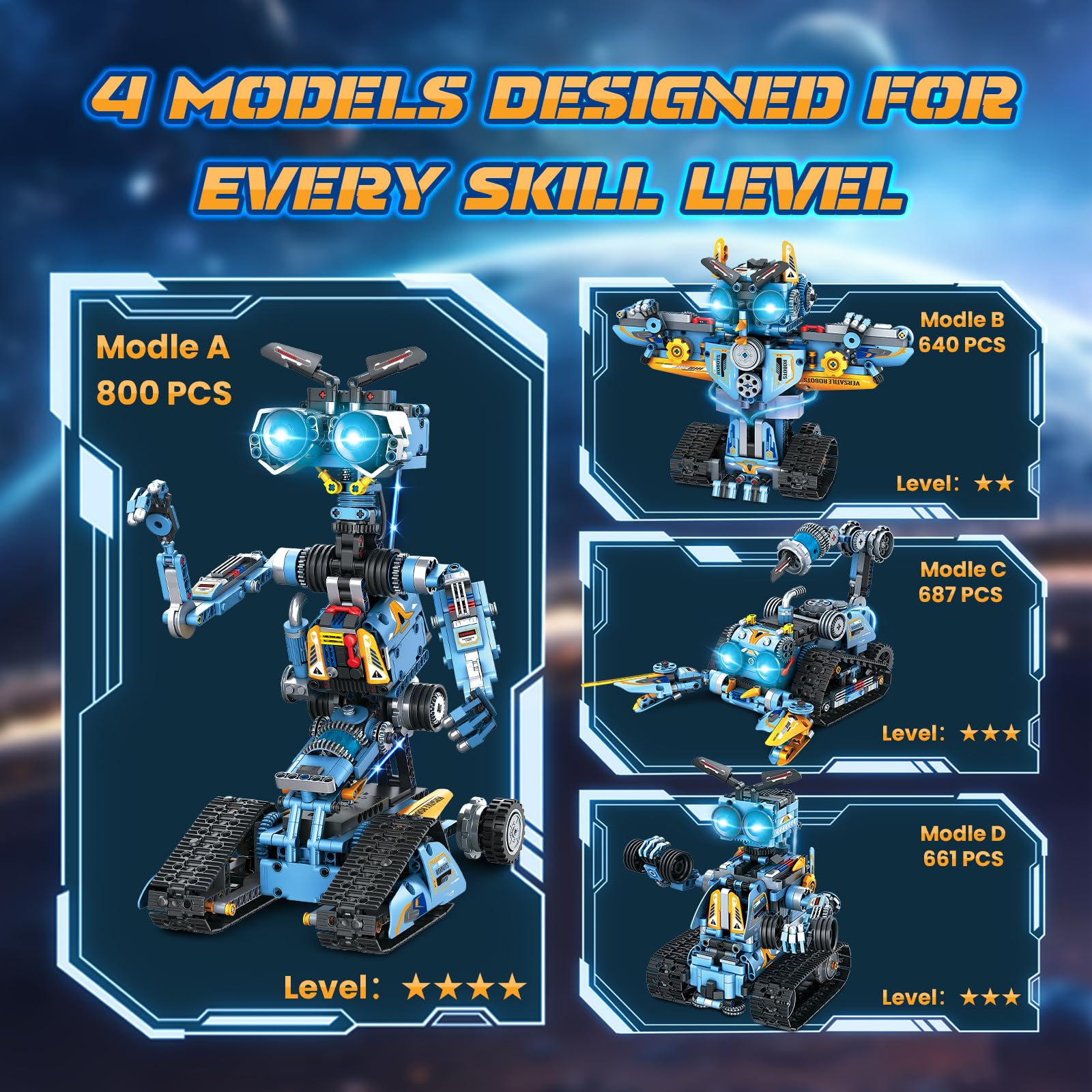 OKKIDY OKKIDYJouets de Construction Robots pour Enfants, kit de Construction STEM 4 en 1 télécommandé et Rechargeable, Cadeaux de Noël pour garçons et Filles de 6, 7, 8, 9, 10 et 11 Ans (813 pièces)