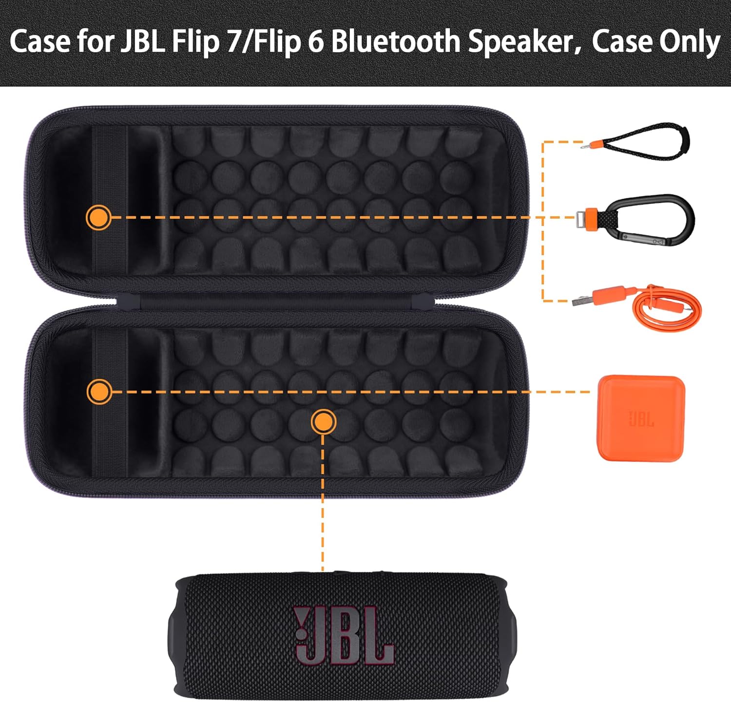 Khanka JBL Flip 7/Flip 6 Waterproof Portable Bluetooth Speaker Protective Case, Case Only (Black) - Image 4