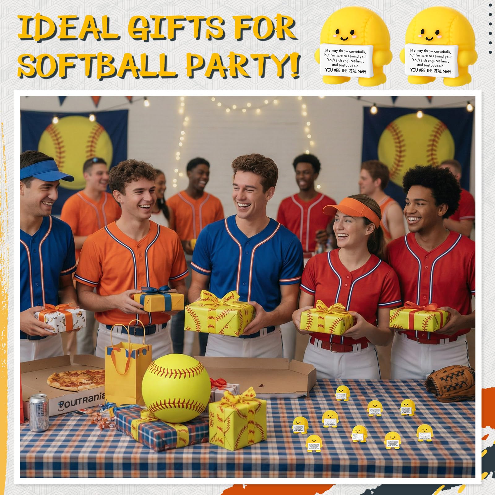 Skylety 24 Pcs Mini Graduation Softball Party Favors Softball Team Gifts Bulk Positive Soft Ball Desktop & Tabletop Decorative Emotional Positive Gift for Team Men Women Birthday Party Favors