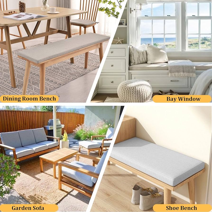 Bench Cushion 2 Or 3 Seater Indoor Outdoor,Cotton Garden Bench Seat Cushion Rectangle Pad 100/120cm For Patio Dining Swing (120 * 30cm,Yellow