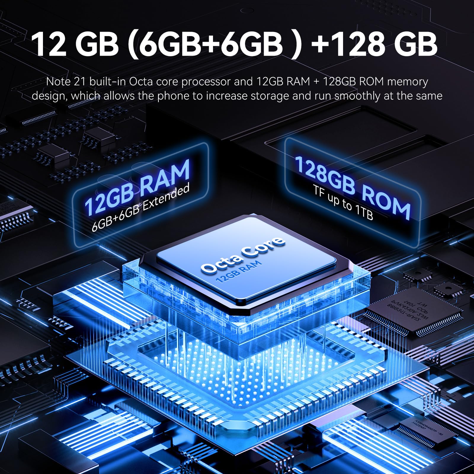 CUBOT Note 21 Smartphone 12GB(6+6) RAM + 128GB ROM TF 1TB Expand 6,56" 90Hz Schermo Android 13 Telefono Cellulare 50MP Fotocamera 5200mAh 4G Doppio SIM Octa Core Face ID - Nero