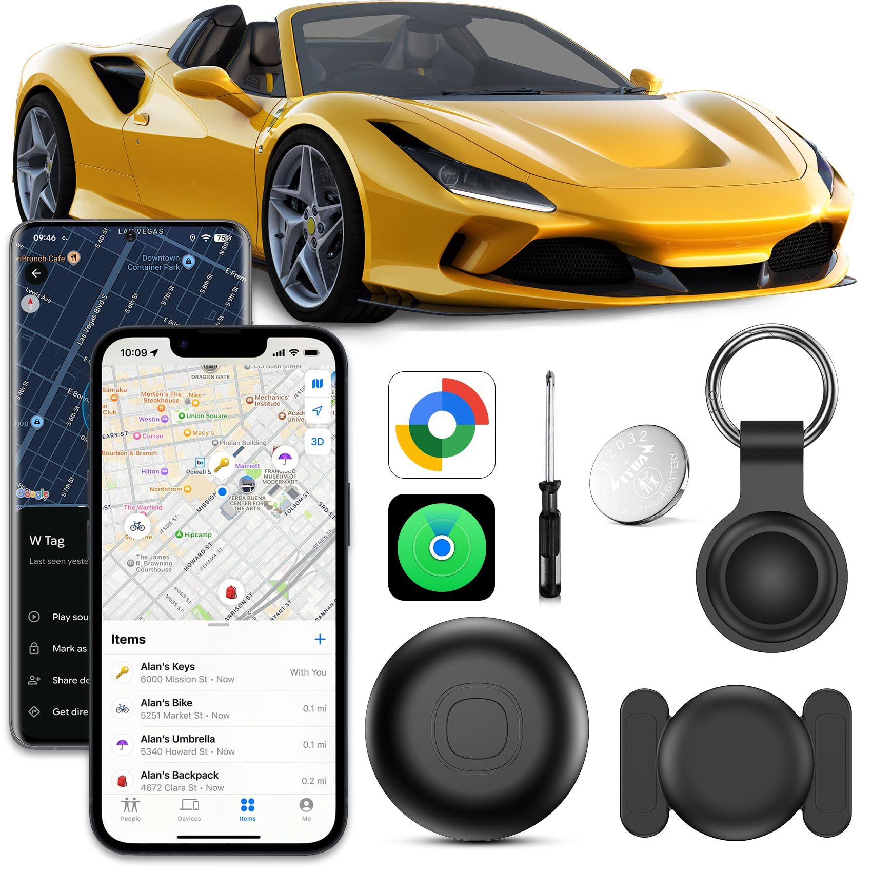 GPS Coche Localizador,Localizador GPS para Coche sin Suscripción,Localizadores Bluetooth Compatible con iOS y Android,Funda Protectora con Llavero y Silicona Magnética Tracker para Auto,Moto,Bicicleta