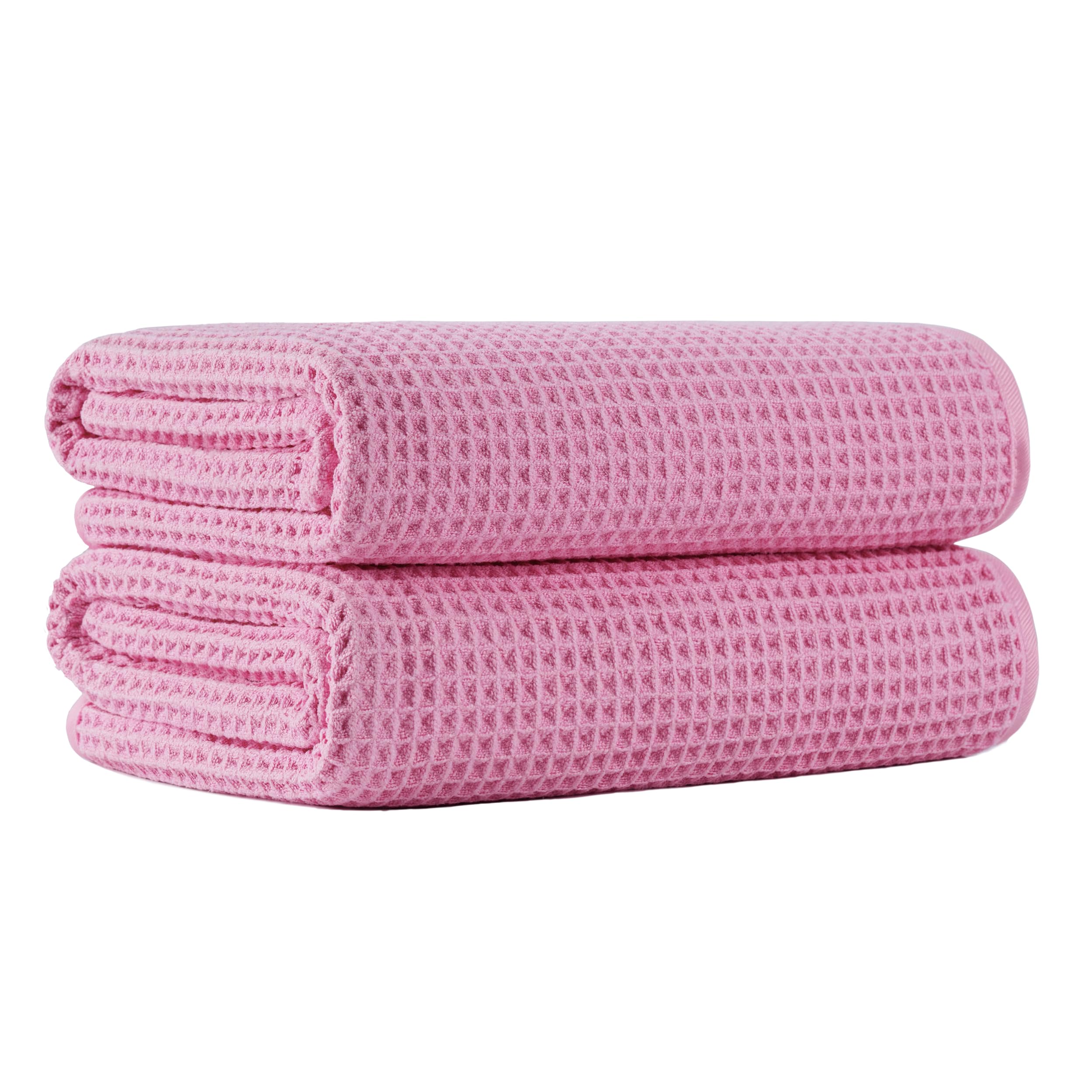 MICROFI New Microfiber Waffle Bath Towels, 2 Pieces, Oversized, Soft, Absorbent, Fast Drying, Lint Free (Pink)