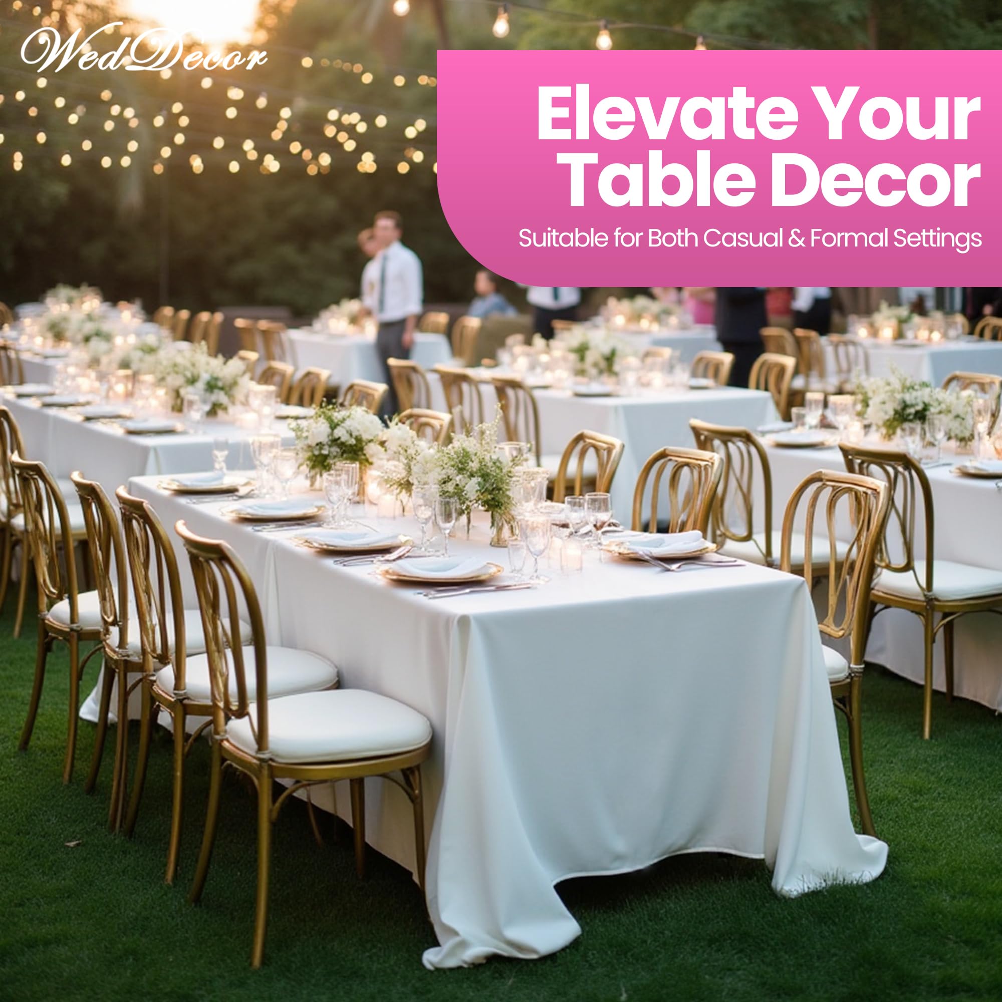 WedDecor Mantel Rectangular de Lino de para Banquetes, comedores, Bodas, Eventos Especiales, 90 x 156 Pulgadas, Blanco, 5 Unidades