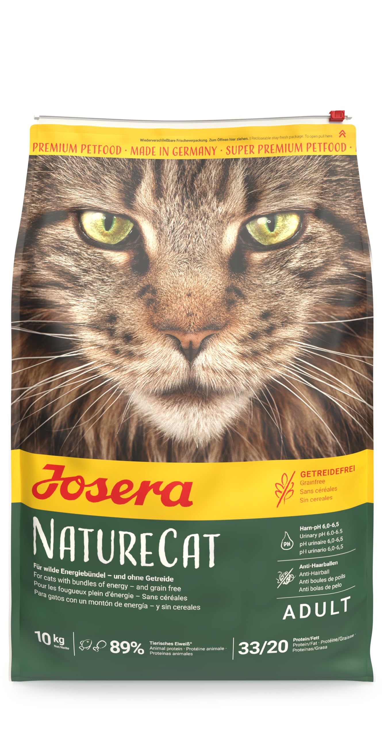 JOSERA NatureCat (1 x 10 kg) | Adultos | Pienso seco de Primera Calidad para Gatos Adultos | Salmón y Aves | Hierbas selectas y Frutas saludables | Sin Cereales | Comida para Gatos | Pack 1