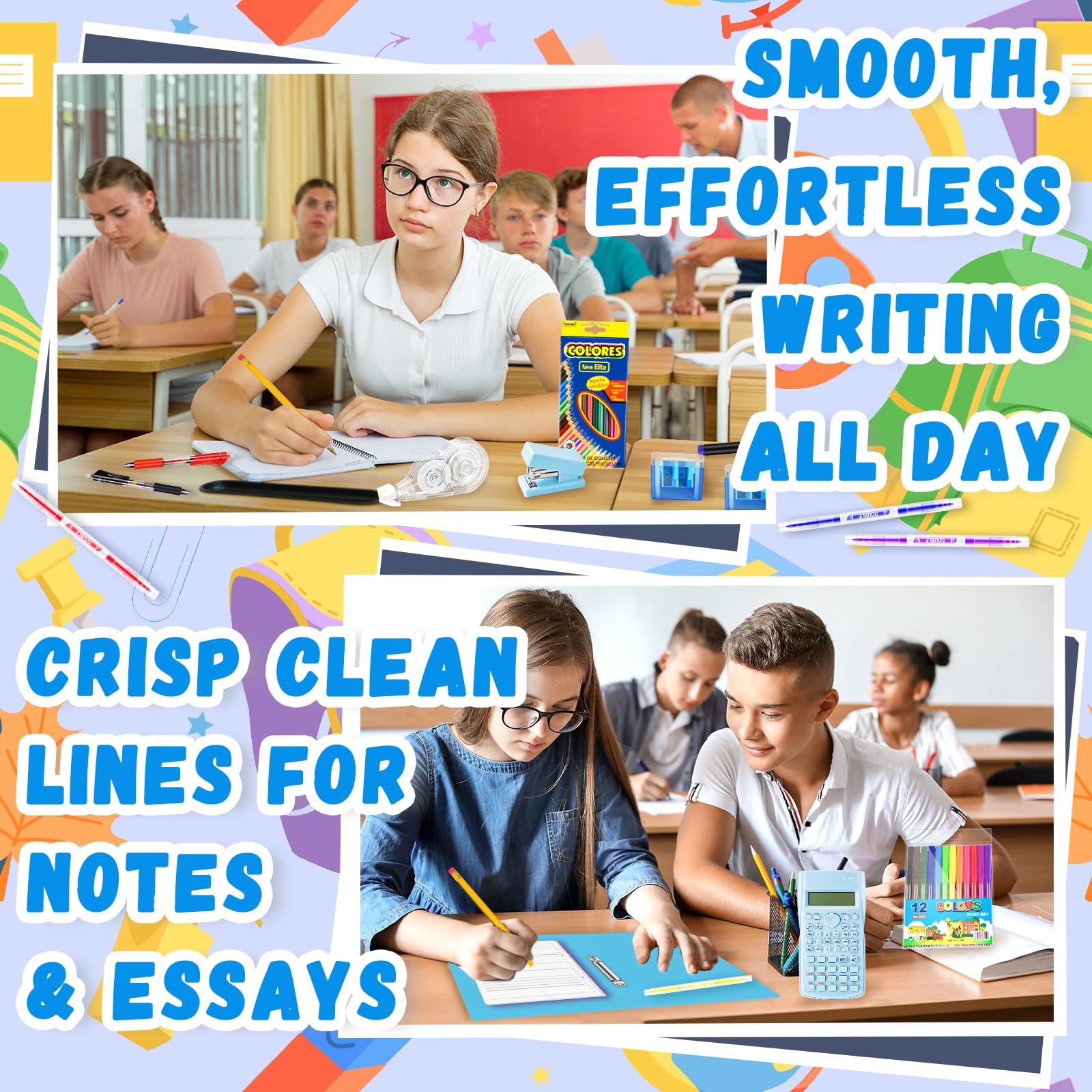 Kit de fournitures pour la rentrée scolaire pour la 7e à la 12e année avec cahiers, dossier, calculatrice, stylos, crayons, notes adhésives et fournitures d'organisation d'étude