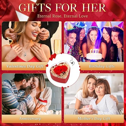 Miniatura 6 de Pusuny Regalos para el día de San Valentín para ella, rosa preservada para siempre con "I Love You", caja en forma de corazón, rosas rojas, flores