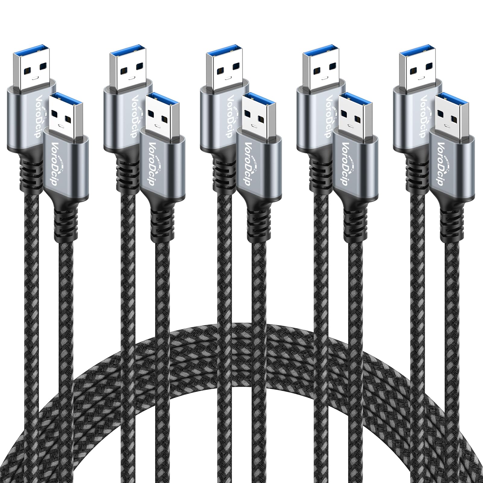 VoroDcip USBA to USBA Cable 6ft 5 Pack, USB-A Male to Male Cable, 5Gbps Double Sided Type A Cords for Data Transfer, Hard Drive, Laptop Cooler, DVD,